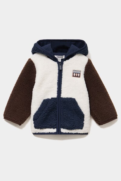 Gilet zipp&eacute; effet polaire &agrave; capuche ecru b&eacute;b&eacute; gar&ccedil;on