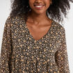 Robe évasée col en V et volants noir femme