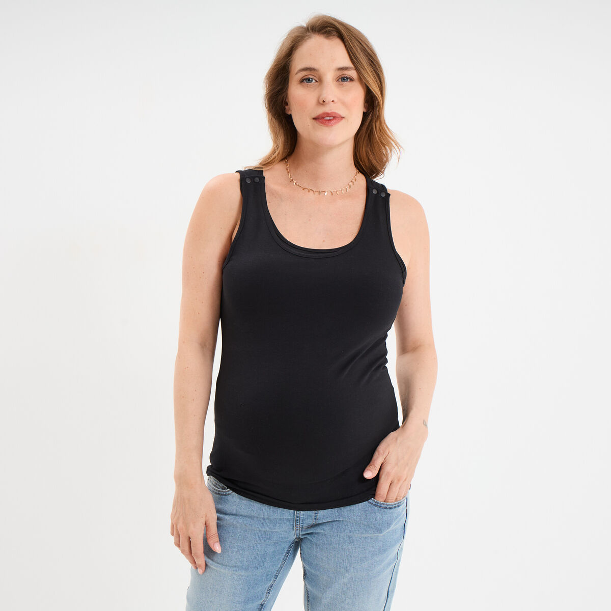 D&eacute;bardeur allaitement col rond stretch noir femme maternit&eacute;