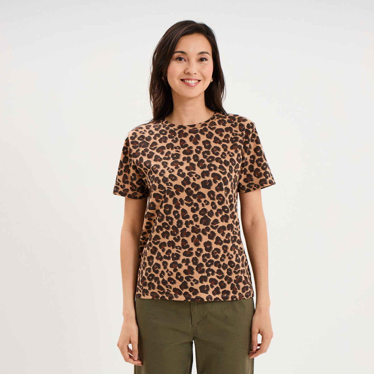 T-shirt coton col rond manches courtes ficelle femme