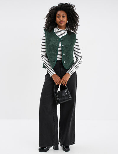 Gilet effet bouclette sans manches vert femme