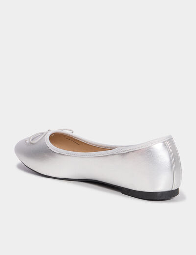 Ballerines plates m&eacute;tallis&eacute;es gris argent femme