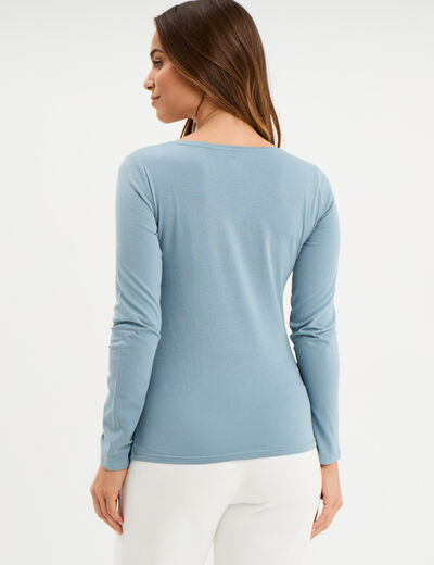 T-shirt coton col rond manches longues gris femme