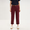 Pantalon chino regular ceinture tress&eacute;e violet fonc&eacute; femme