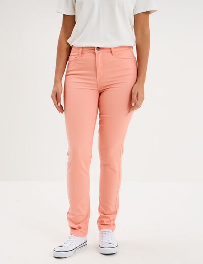 Pantalon slim stretch orange corail femme