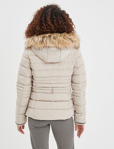 Doudoune courte cintrée à capuche beige femme
