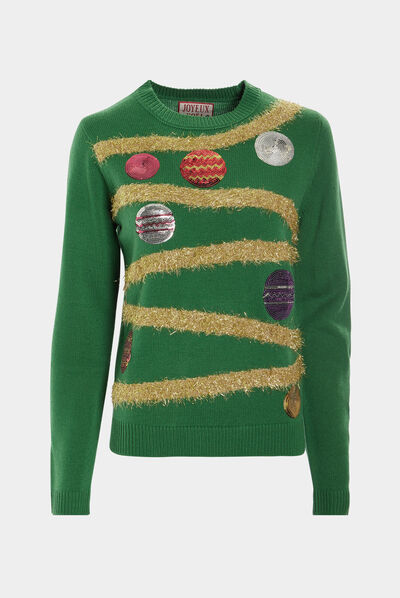 Pull de Noël avec sequins vert femme