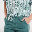 Blouse manches courtes détail noeud vert foncé femme