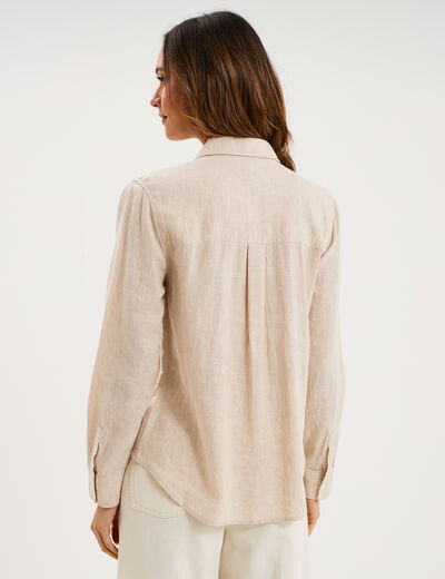 Chemise lin m&eacute;lang&eacute; manches longues beige femme