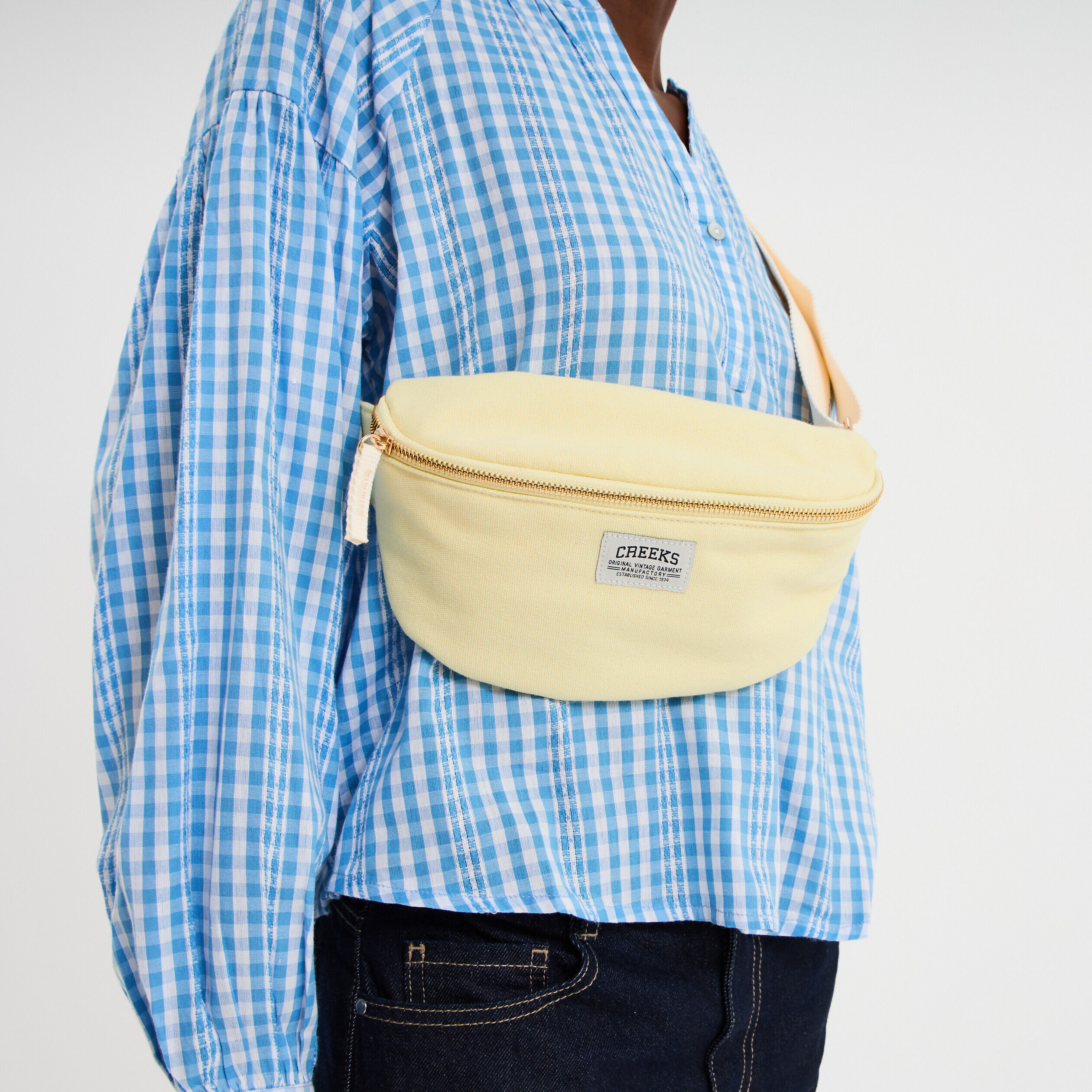 Sac banane bandoulière en toile canvas jaune pastel femme CREEKS