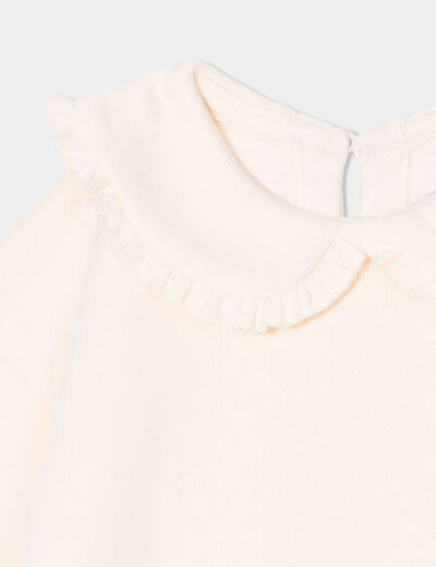 Sweat col claudine à volants creme bébé fille