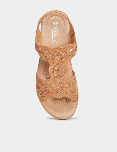 Sandales compensées ajourées marron femme