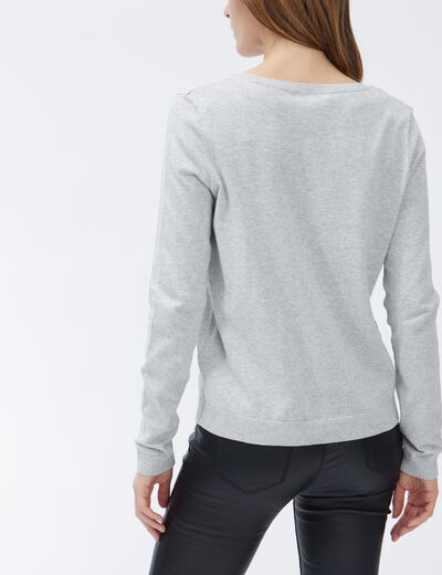 Gilet manches longues boutonné col rond gris femme