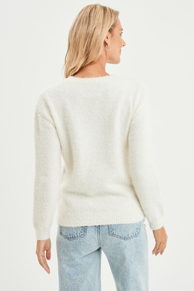 Pull de Noël avec sequins et franges ivoire femme