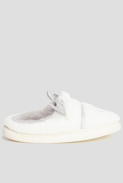 Chaussons mules renne fausse fourrure blanc femme