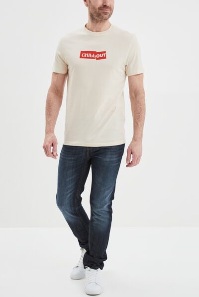 T-shirt col rond manches courtes coton ecru homme