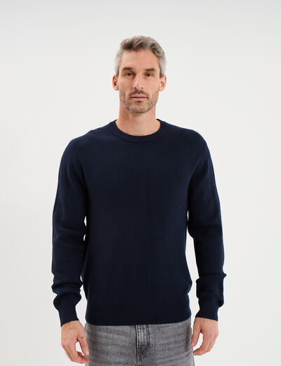 Pull col rond manches longues bleu marine homme