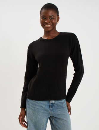 Pull col rond manches longues noir femme