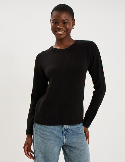 Pull col rond manches longues noir femme