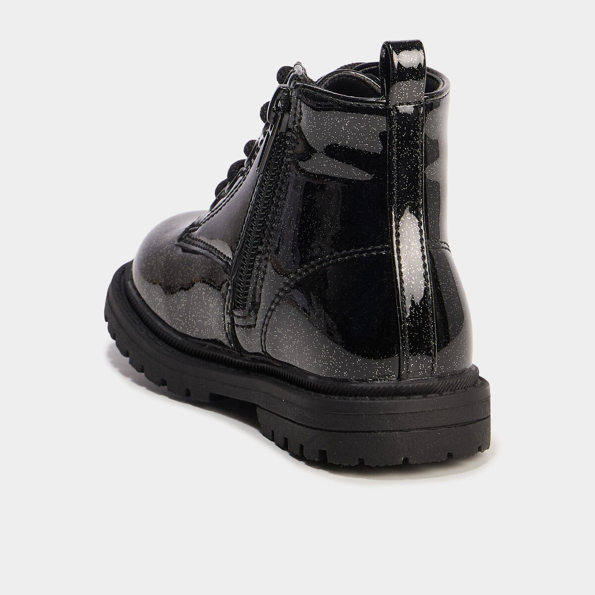 Boots crantées vernies à paillettes noir bébé fille