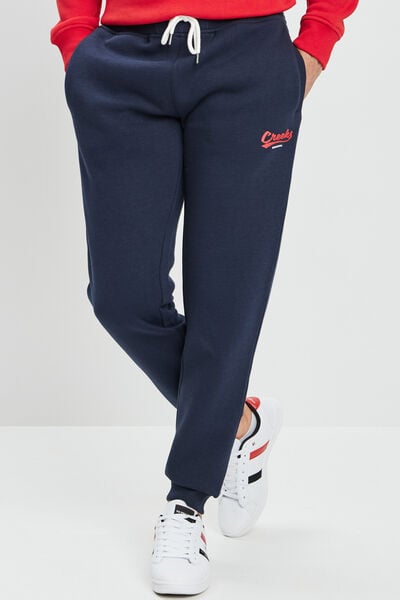 Pantalon jogging ajust&eacute; bleu marine homme