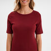 T-shirt col rond manches courtes coton bordeaux femme