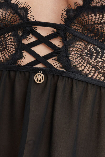 Nuisette dentelle et voile Mosquitos noir femme