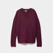 Pull col en V manches longues prune femme