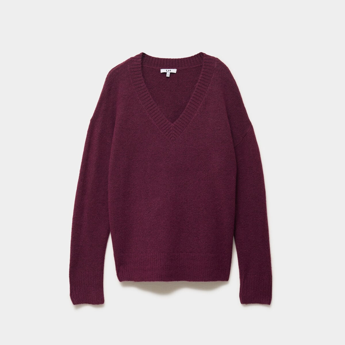 Pull col en V manches longues prune femme