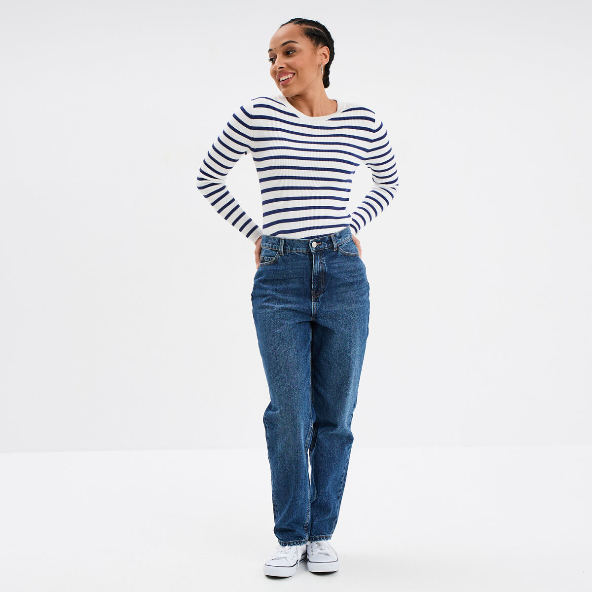 Pull c&ocirc;tel&eacute; manches longues Creeks ecru femme