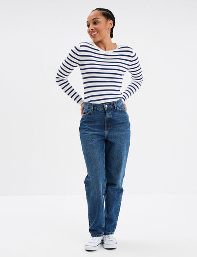 Pull côtelé manches longues Creeks ecru femme