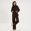 Sweat zipp&eacute; molleton col montant marron fonc&eacute; femme