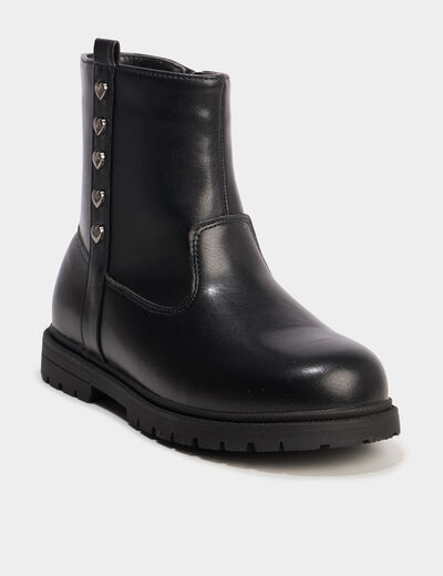 Boots crantées avec clous coeurs noir fille