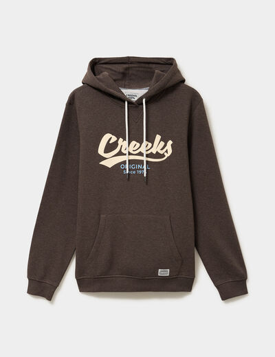 Sweat hoodie 1 poche et capuche marron chocolat homme