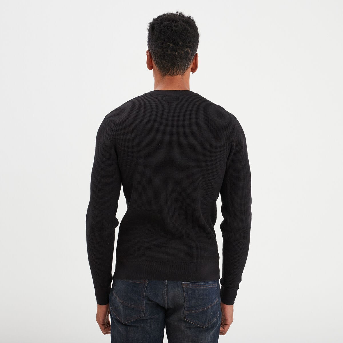 Pull avec col rond à relief noir homme
