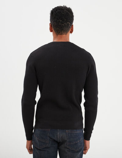 Pull avec col rond à relief noir homme