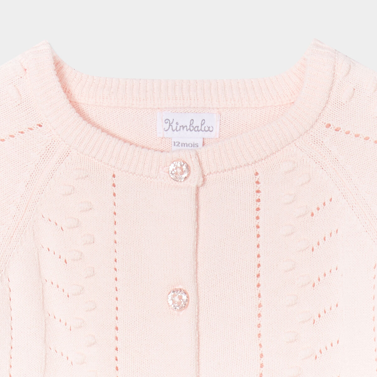 Gilet boutonné manches longues coton rose clair bébé fille