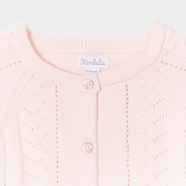 Gilet boutonné manches longues coton rose clair bébé fille