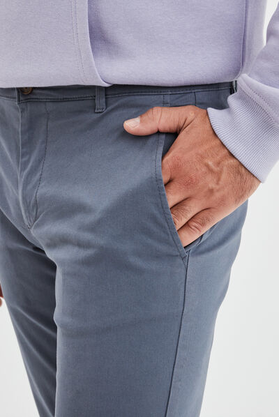 Pantalon chino slim coton bleu gris homme