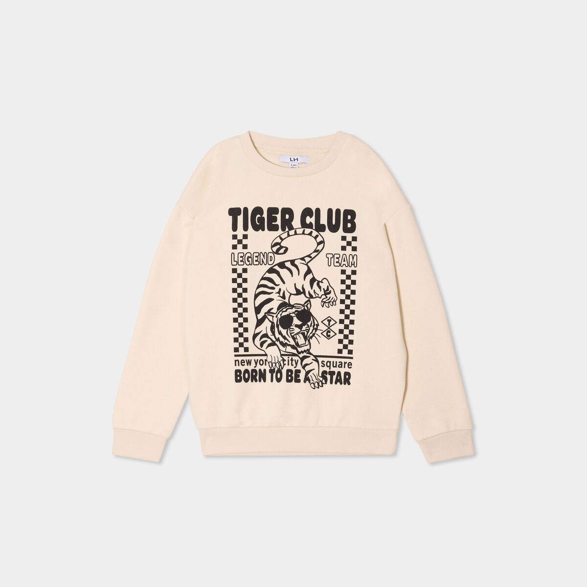 Sweat oversize manches longues col rond ecru garçon