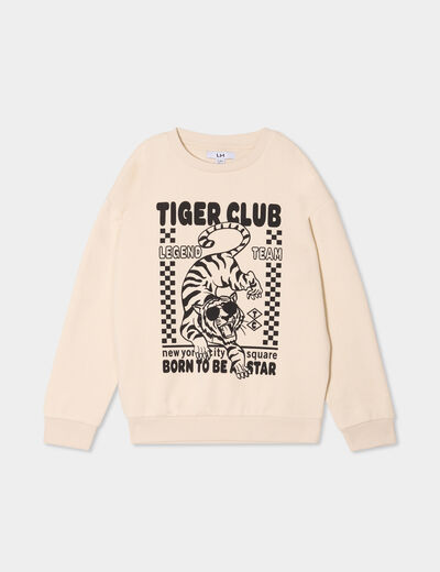 Sweat oversize manches longues col rond ecru garçon