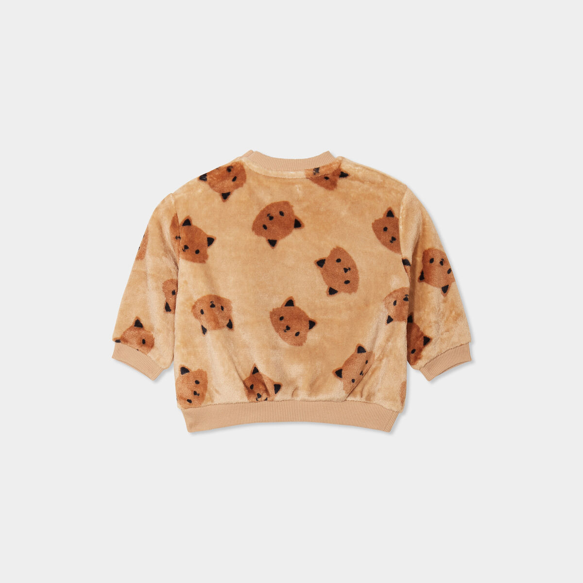 Sweat aspect velours manches longues beige bébé garçon