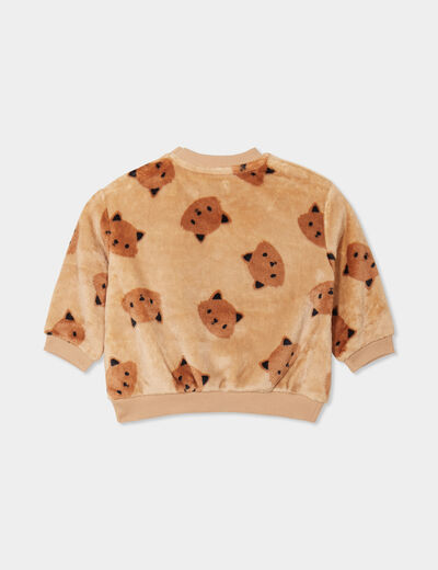 Sweat aspect velours manches longues beige bébé garçon
