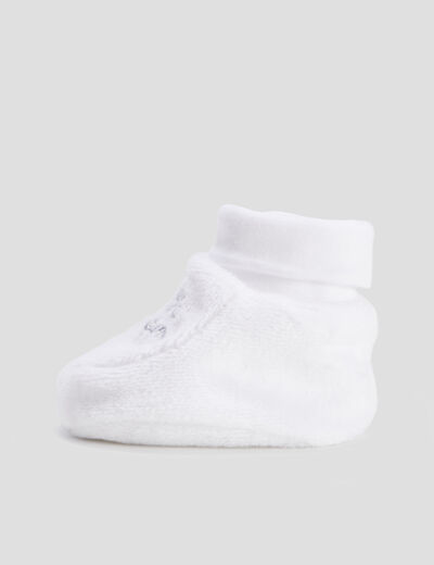 Chaussons effet velours blanc b&eacute;b&eacute;
