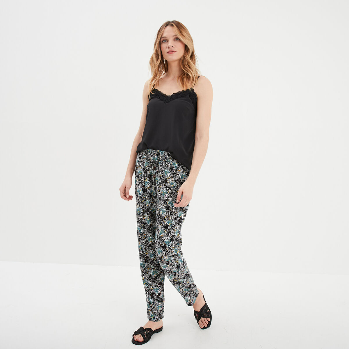 Débardeur à empiècement dentelle noir femme