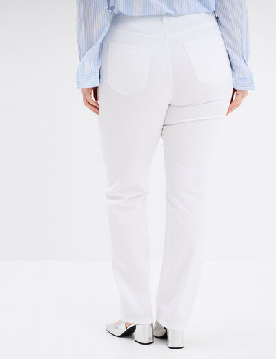 Pantalon droit taille haute extensible blanc femme grande taille