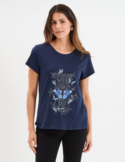 T-shirt ajusté col rond coton Creeks bleu marine femme