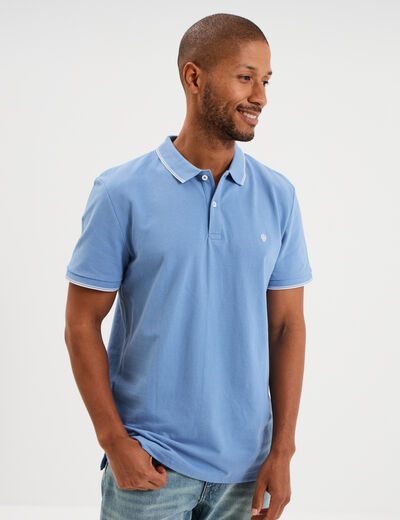 Polo piqu&eacute; coton manches courtes bleu homme