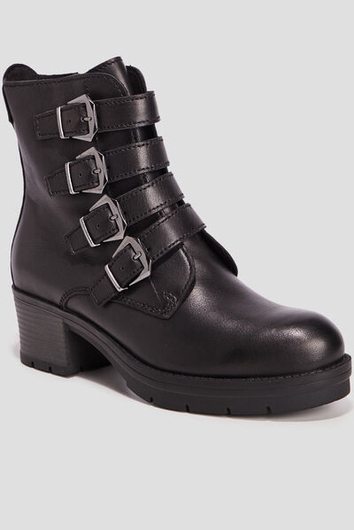 Bottines avec boucles en cuir noir femme