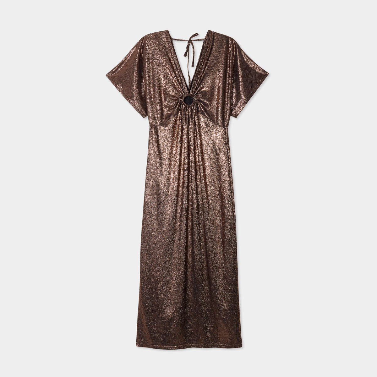 Robe évasée midi dos et col en V terracotta femme